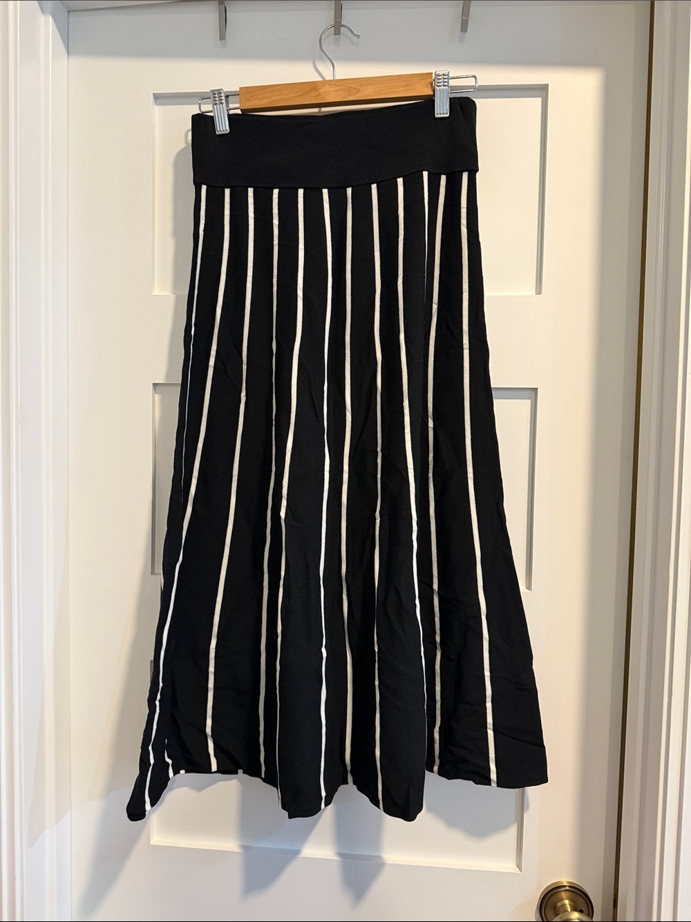 J. Crew Black Maxi Skirt with White Vertical Stripes sweater material